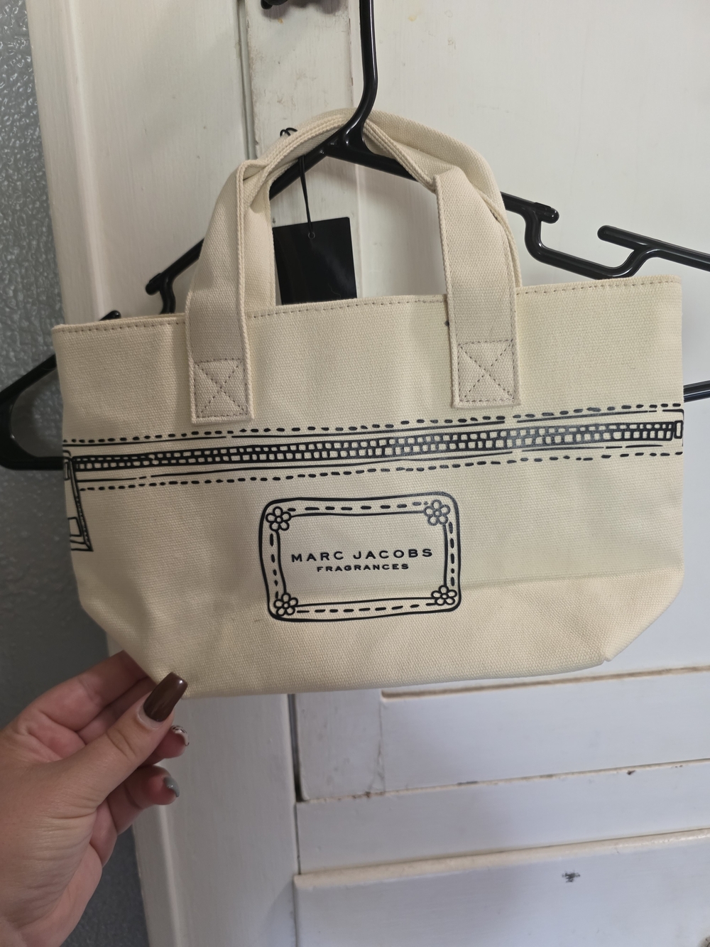 Marc Jacobs Cream Canvas Mini Tote with Black Logo Print